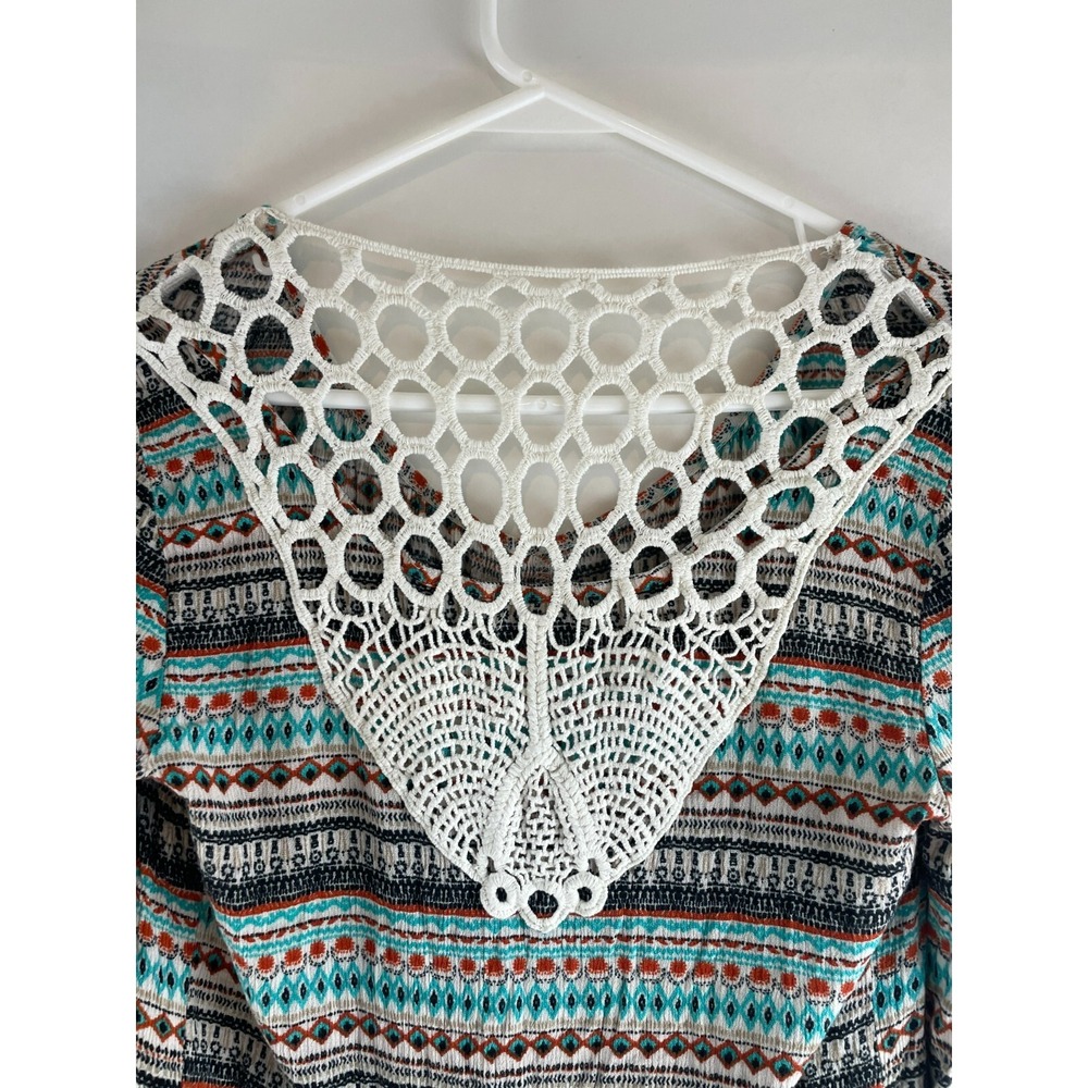 Live And Let Live Blouse Women's Size Small 3/4 Sleeve Crochet Front Knot Tie - Picture 3 of 11